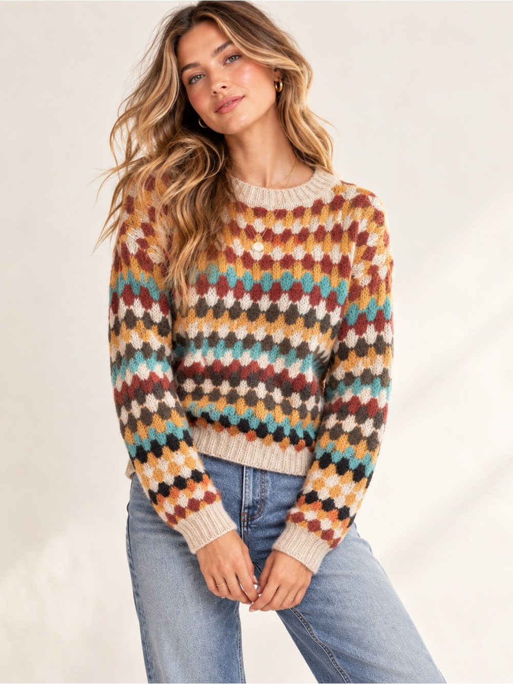 ELF Cream Knit Crewneck Sweater